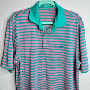 Southern Tide Club Mens Sz Large Pink/Green Striped Polo